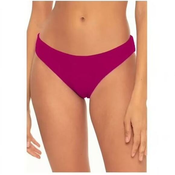 NWT BECCA Fine Line Ruched-Back Hipster Bikini Bottom Pomegranate Womens Size XS - Picture 1 of 15